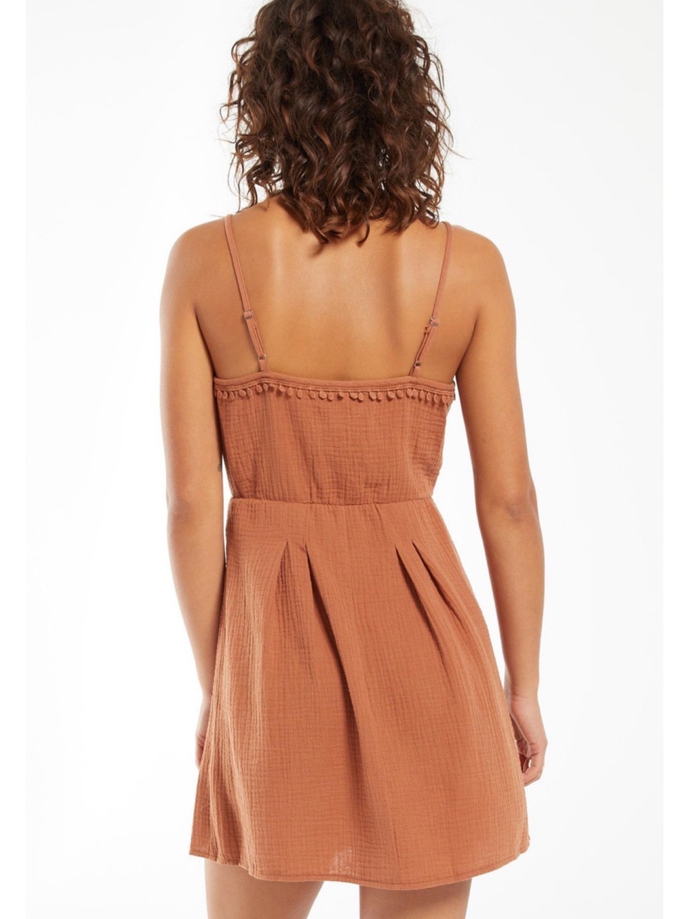 Z Supply Rust Button-Front Mini Dress with Spaghetti Straps - Picture 3 of 12
